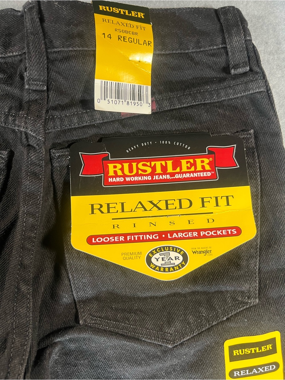 NWT Rustler Relaxed Fit Washed Black Jeans with Yellow Labels - Picture 3 of 5